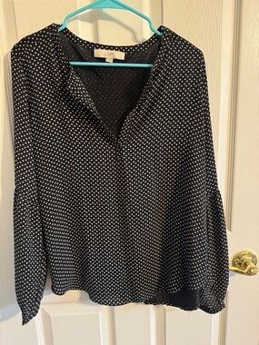 LOFT Black Polka Dot V-Neck Blouse